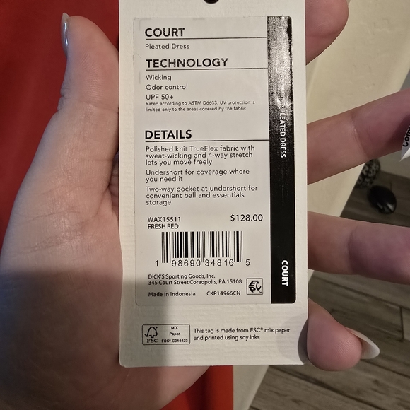 NWT CALIA Pleated Tennis Golf Dress Fresh Red shelf bra & shorts Large Athletic - Picture 3 of 5